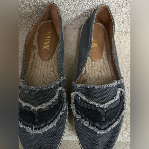 Zadig&Voltaire Canvas Espadrilles Women's Black Denim Slip On Wings Size 41 NWOB - Picture 2 of 8